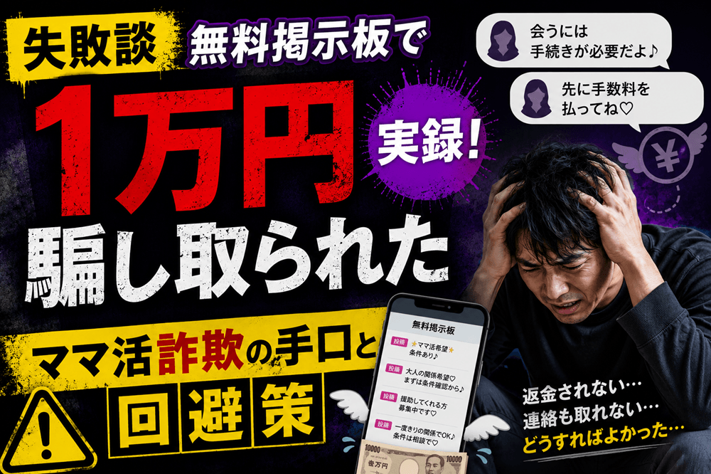 【失敗談】無料掲示板で1万円騙し取られた実録！ママ活詐欺の手口と回避策